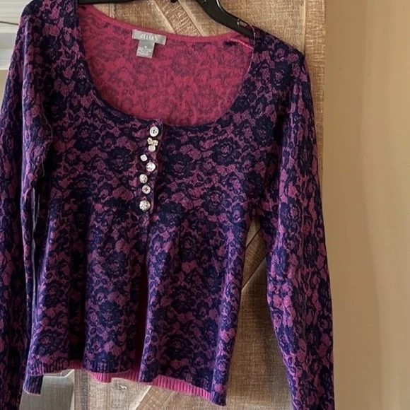 Romantic Sweater Delias Vintage Purple Peplum Top Sweater Cardigan Womens M - Picture 13 of 15